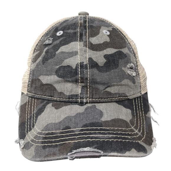 C.C Exclusives Strapback Trucker Hat Multi One Size Mesh Back Camo Ponytail - Picture 1 of 9